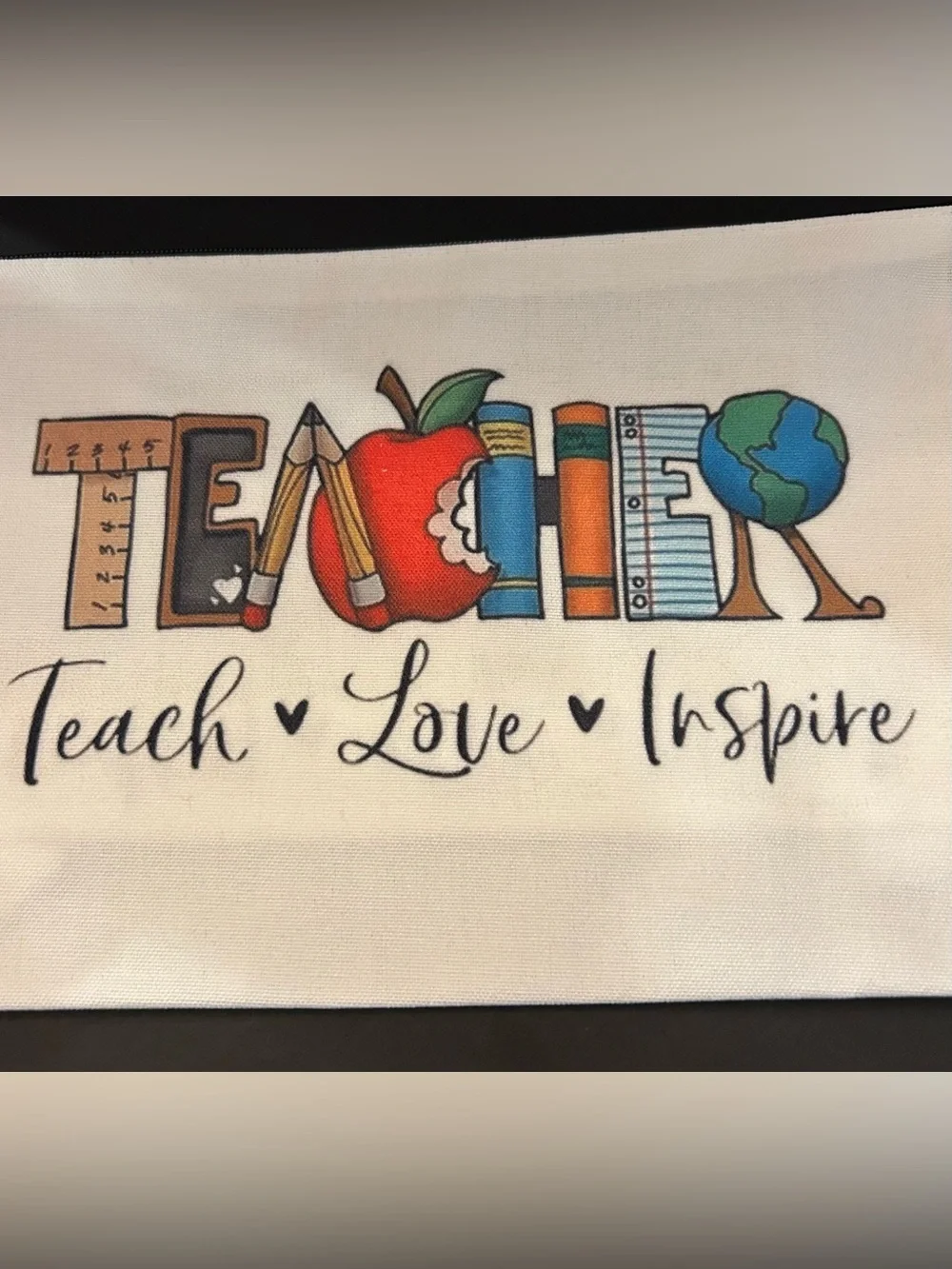 Teacher Themed Canvas Zipper Storage Pouch with 8 Colorful Sayings Available NIP
